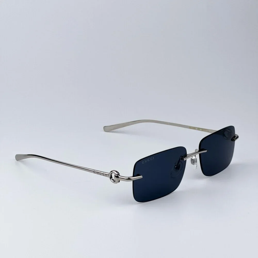 Gucci GG1703S 003 Men BRAND NEW Sunglasses Silver Blue Rectangle